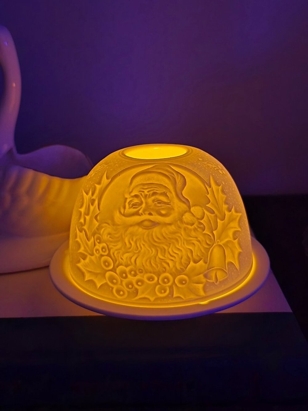 Vintage Porcelain Santa Claus Lithophane Candle Dome / Fairy Lamp